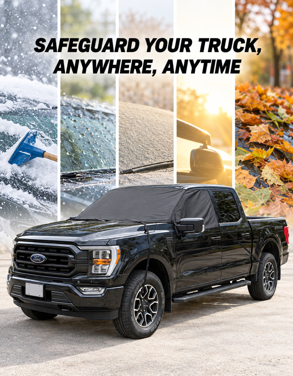 Windshield Snow Cover for Full-Size Trucks, 600D Oxford Frost Guard with Side Window Protection