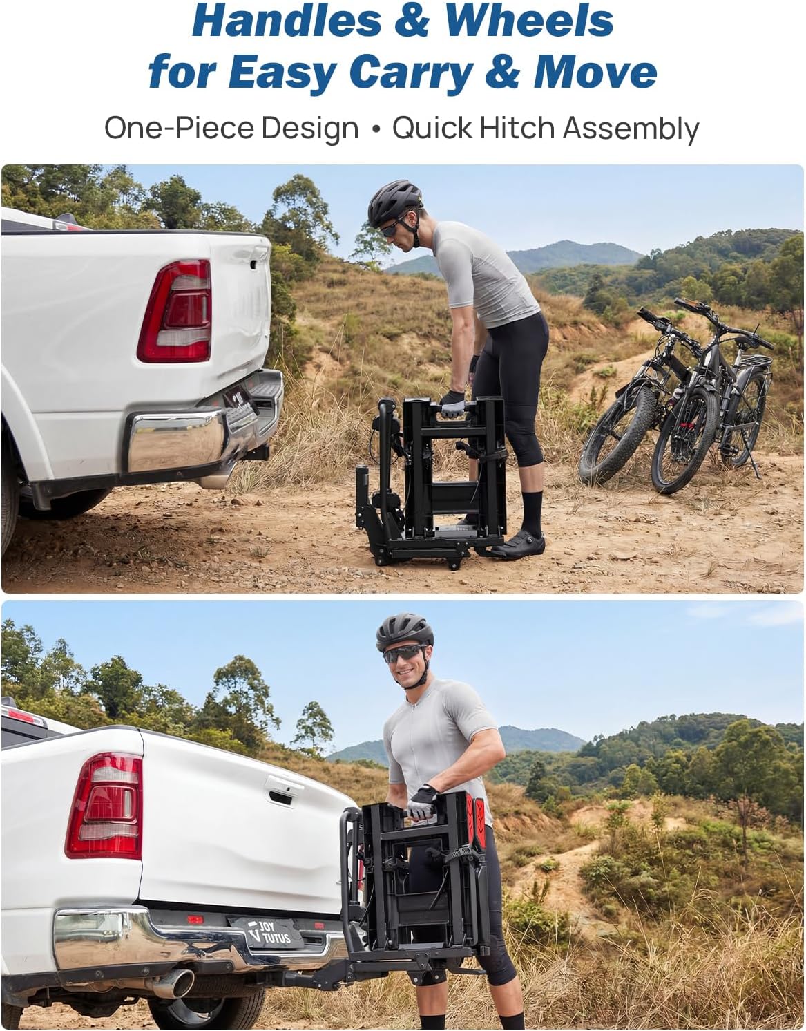 Hitch E-Bike Rack with Ramp for 2 E-Bikes, Built-in Wheels