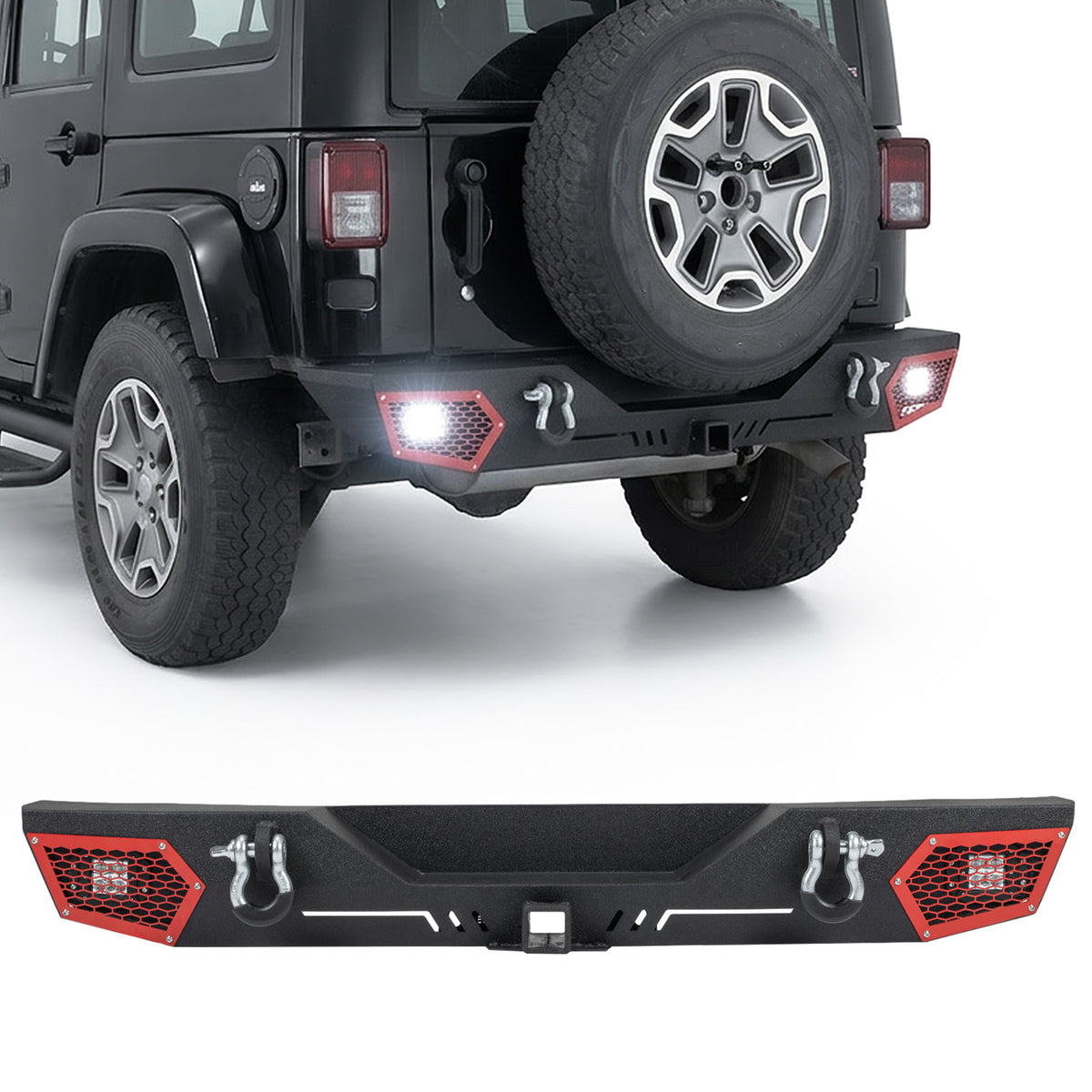 Steel Rear Bumper for 2007–2018 Wrangler JK & JKU - Dual LED Lights