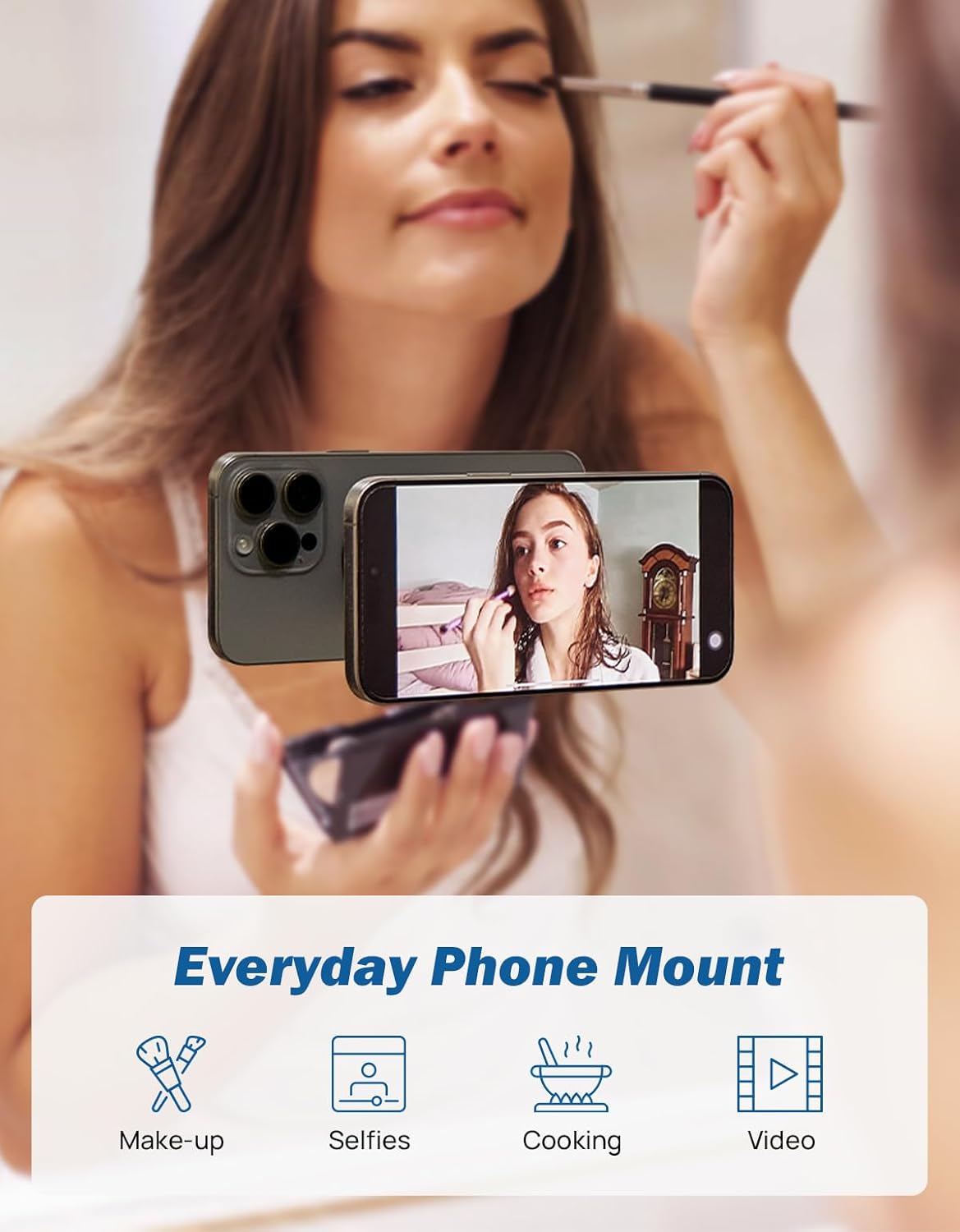 JOYTUTUS Shower Phone Holder, Reusable Suction Cup Phone Mount for Shower, Mirror, Kitchen, Window & Bathroom, Shower Phone Mount Compatible with iPhone 16, 15, 14, 13, 12 & All Phones（2 PCS）