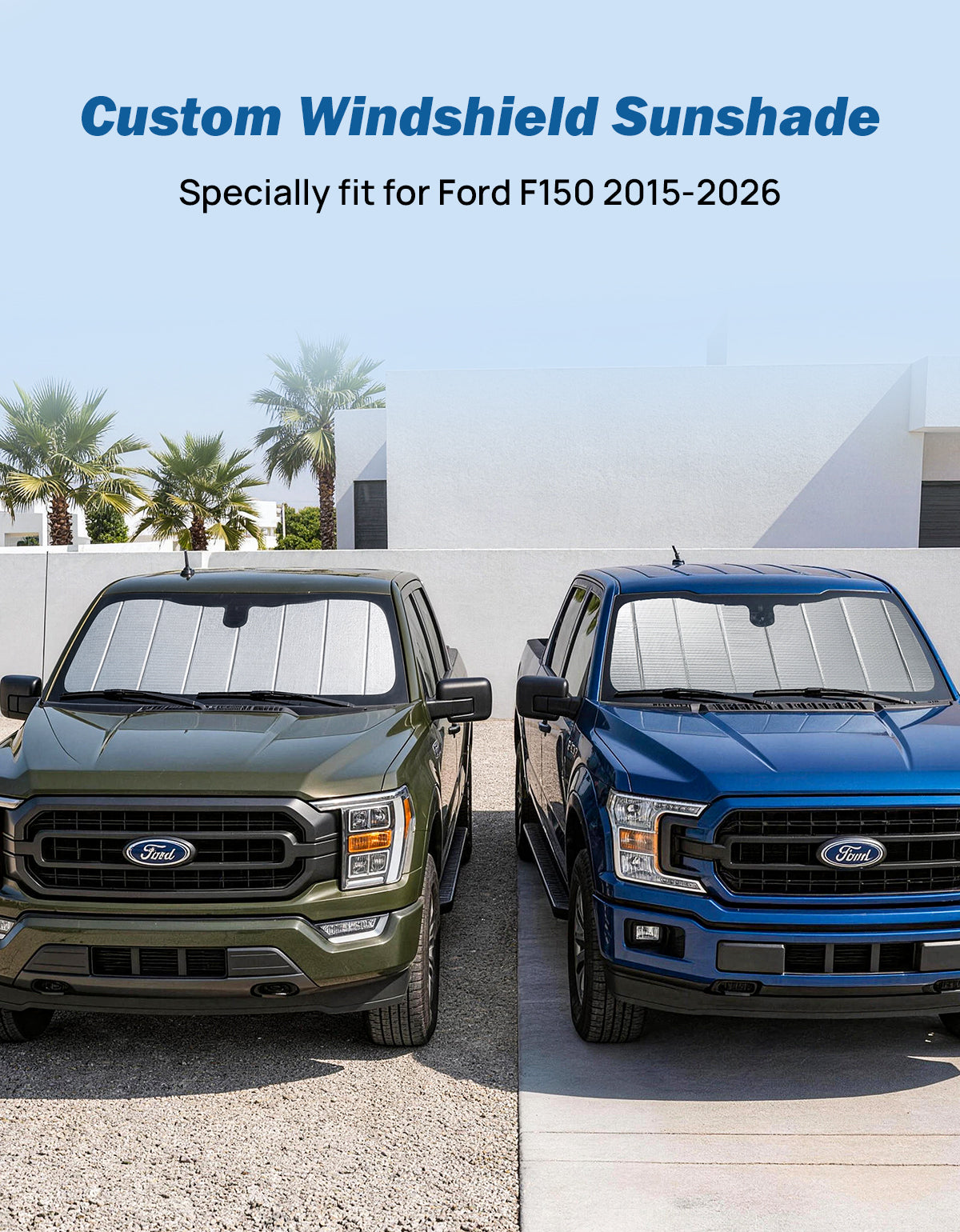 Custom Fit Rigid KT Board Windshield Sun Shade for Ford F-150, F-250 & F-350 (2015–2026)