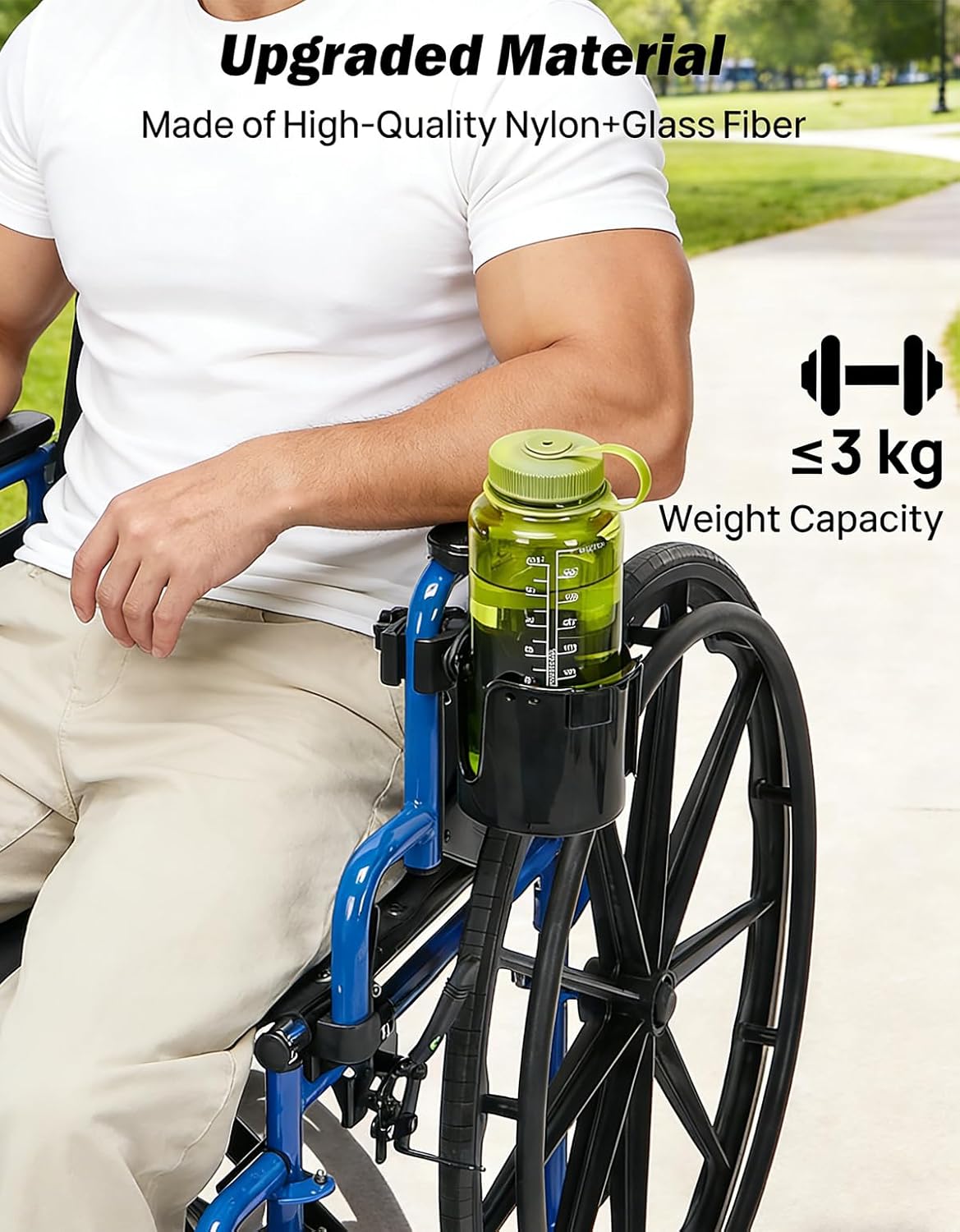 JOYTUTUS Wheelchair Cup Holder, 2-in-1 Walker Cup Holder with 6.4'' Large Storage Box, Drink Holder for Bottle with Handle, Fit for Wheelchair, Walker, Rollator, Stroller, Camper, Golf cart (Large)