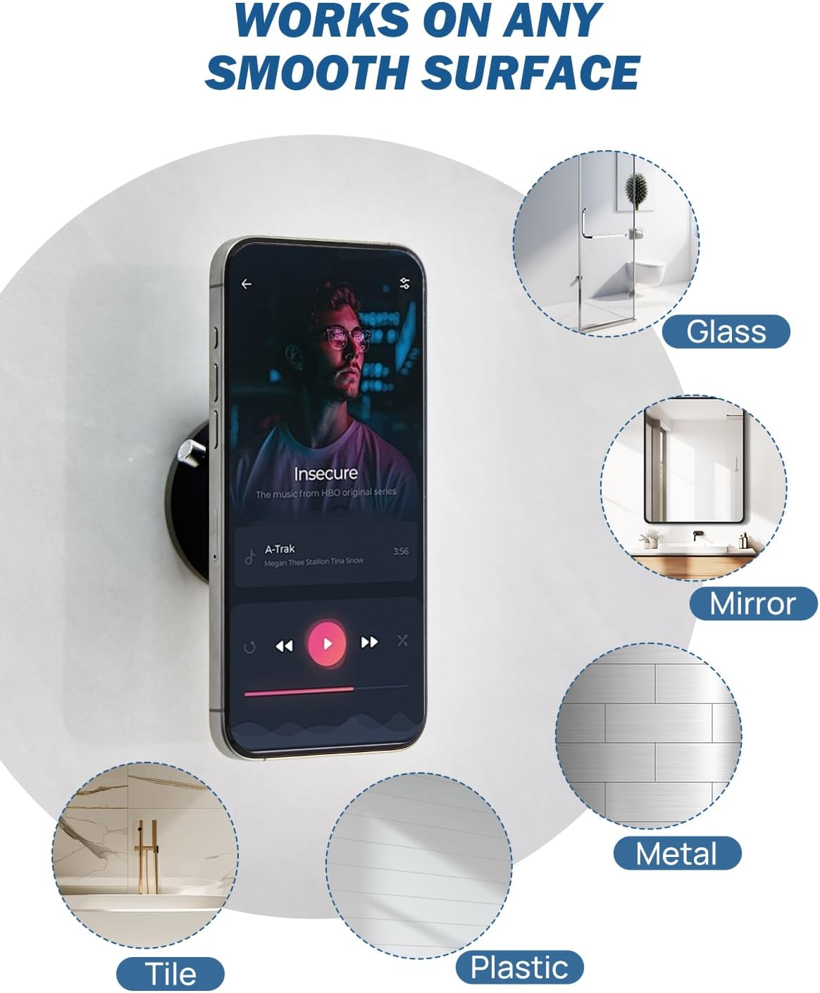 JOYTUTUS Shower Phone Holder, Reusable Suction Cup Phone Mount for Shower, Mirror, Kitchen, Window & Bathroom, Shower Phone Mount Compatible with iPhone 16, 15, 14, 13, 12 & All Phones（2 PCS）