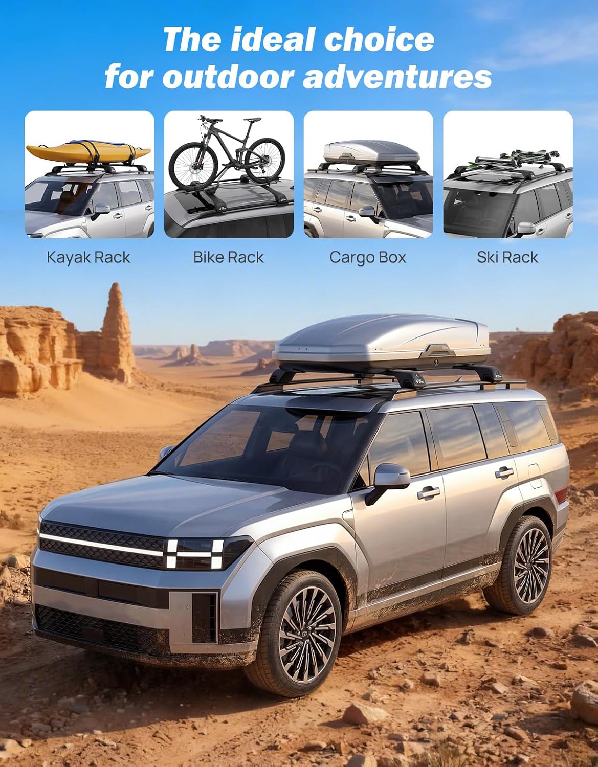 JOYTUTUS Lockable Roof Rack Cross Bars Compatible with Hyundai Santa Fe 2024 2025