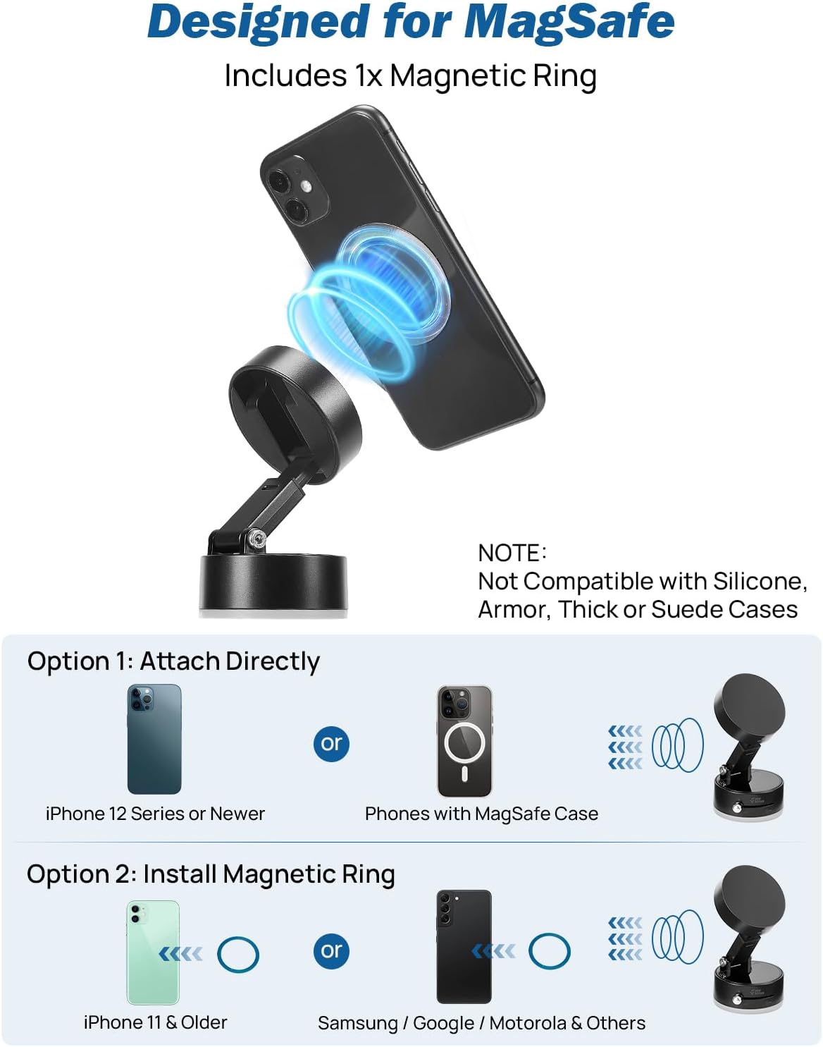 JOYTUTUS Shower Phone Holder, Reusable Suction Cup Phone Mount for Shower, Mirror, Kitchen, Window & Bathroom, Shower Phone Mount Compatible with iPhone 16, 15, 14, 13, 12 & All Phones（2 PCS）