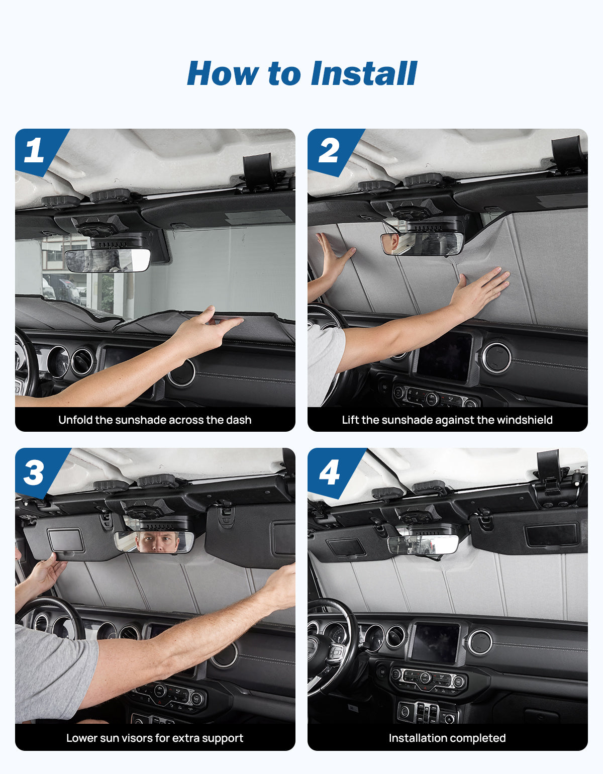 Custom Fit Windshield Sun Shade for Jeep Wrangler JK/JL (2007–2026) & Gladiator JT (2020–2026)