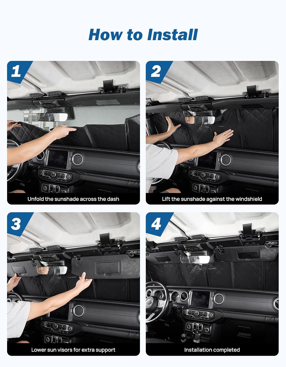Custom Fit Windshield Sun Shade for Jeep Wrangler JK/JL (2007–2026) & Gladiator JT (2020–2026)