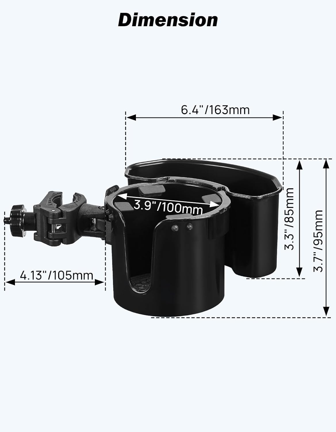 JOYTUTUS Wheelchair Cup Holder, 2-in-1 Walker Cup Holder with 6.4'' Large Storage Box, Drink Holder for Bottle with Handle, Fit for Wheelchair, Walker, Rollator, Stroller, Camper, Golf cart (Large)