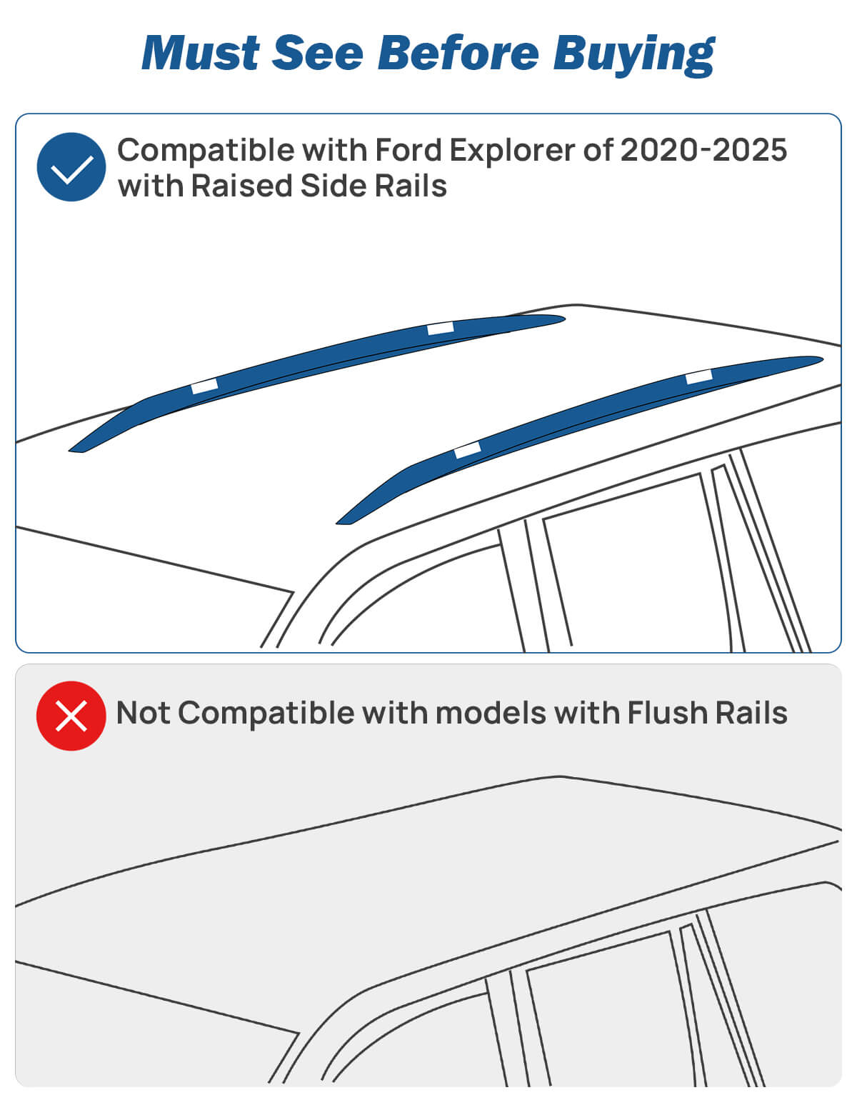Lockable Roof Rack Cross Bars for Ford Explorer 2020–2026 with Rails