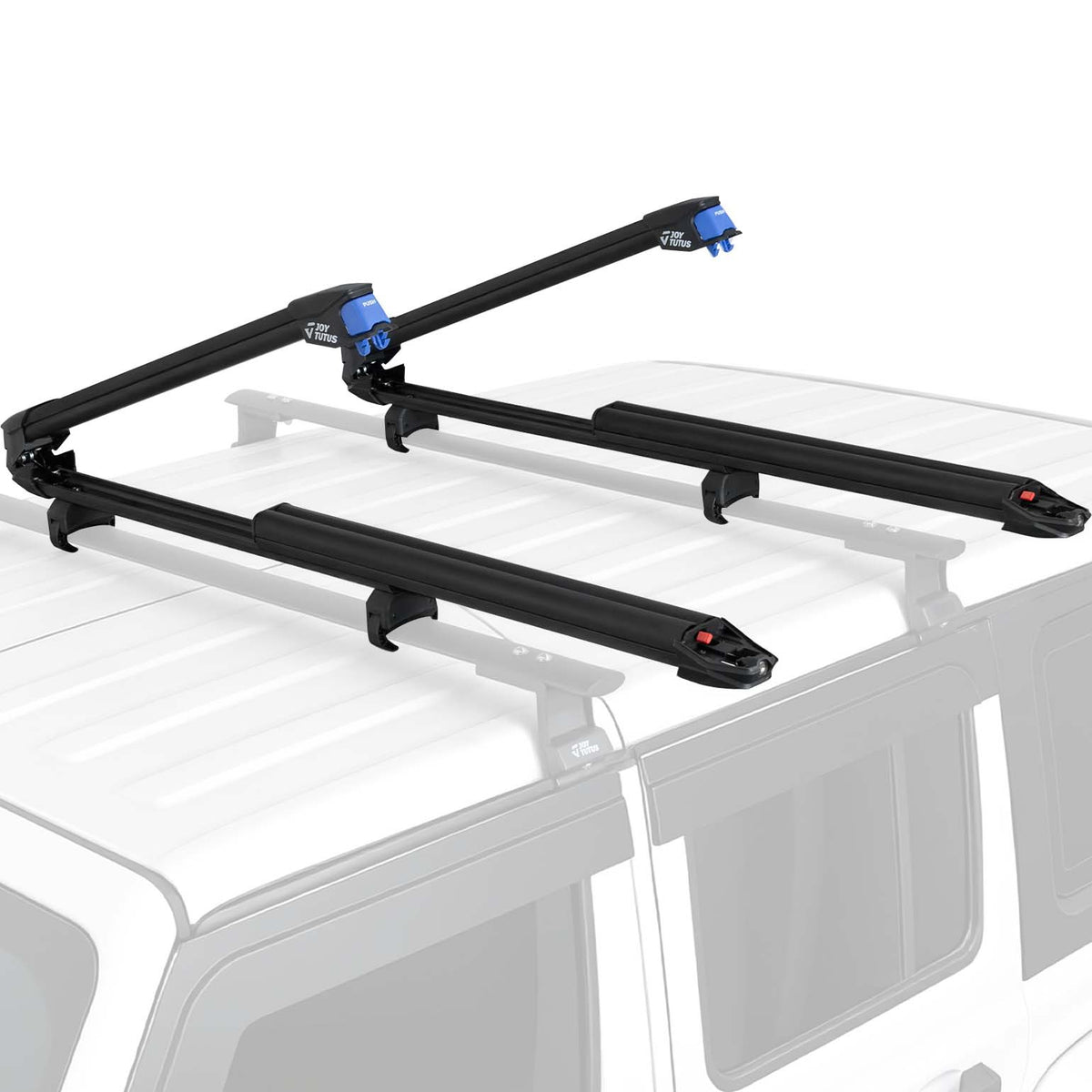 ski roof rack mounted on the crossbar of Jeep