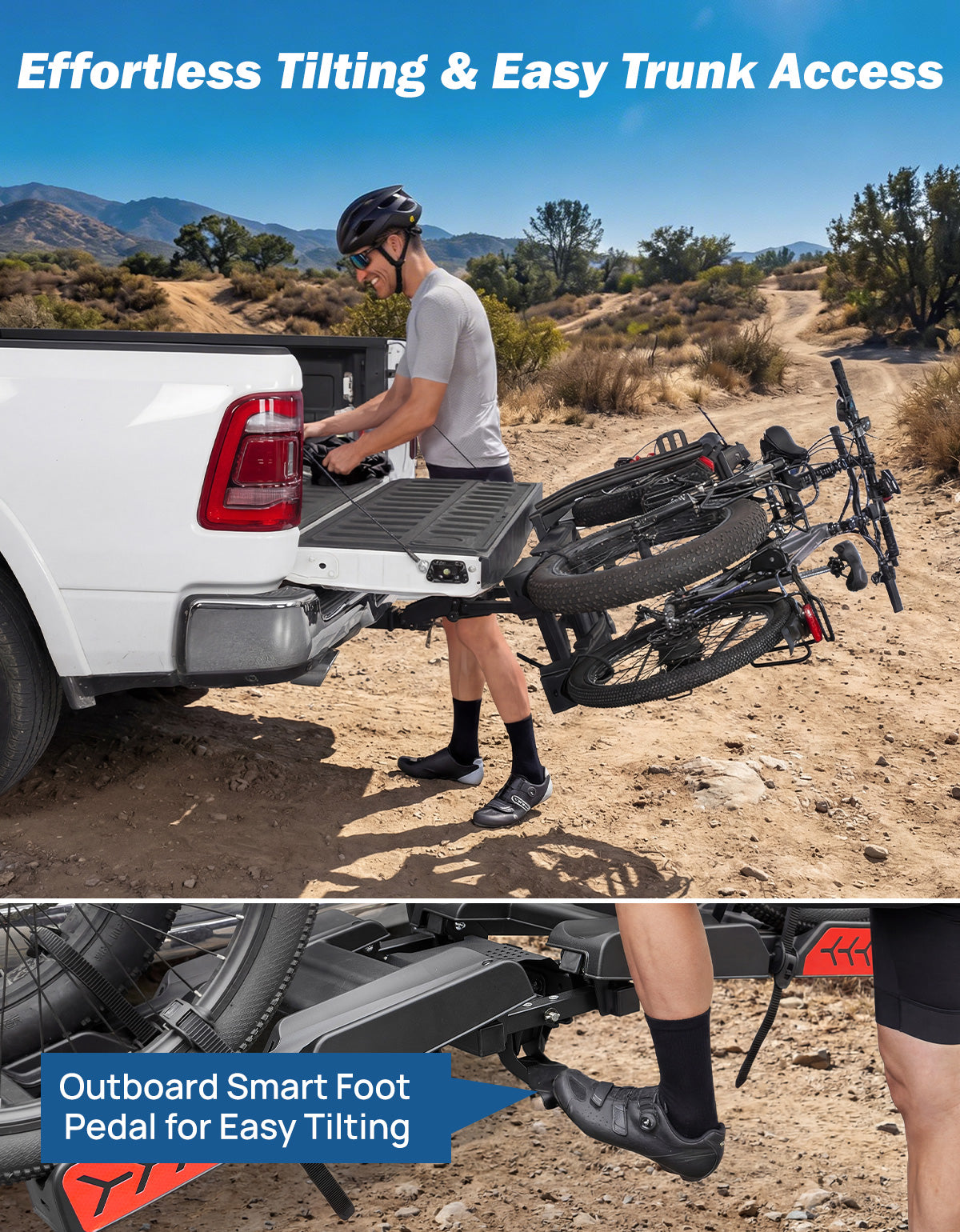 Hitch E-Bike Rack with Ramp for 2 E-Bikes, Built-in Wheels