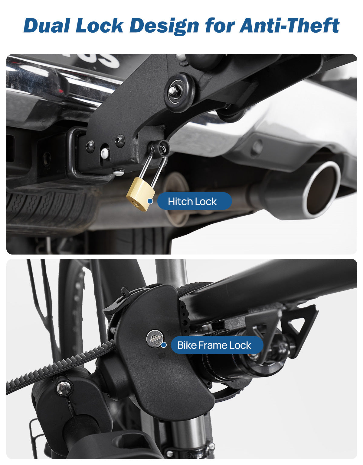 Hitch E-Bike Rack with Ramp for 2 E-Bikes, Built-in Wheels