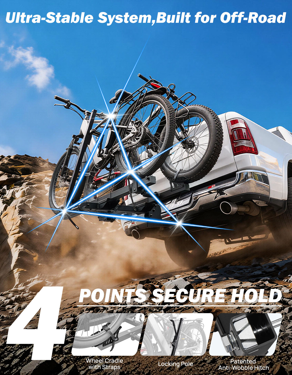 Heavy Duty 2-Bike Hitch E-Bike Rack with Ramp – 180 lbs Capacity for 2" Receiver