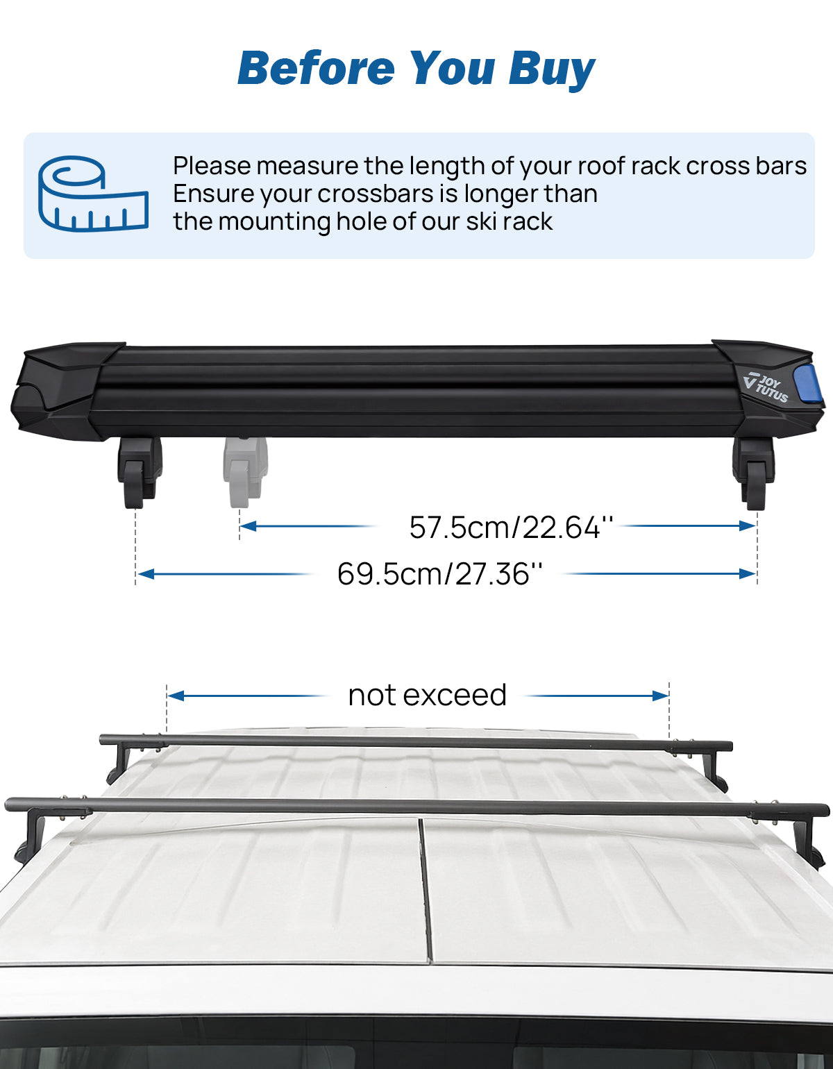 a black roof rack crossbar mounted on a white vehicle roof