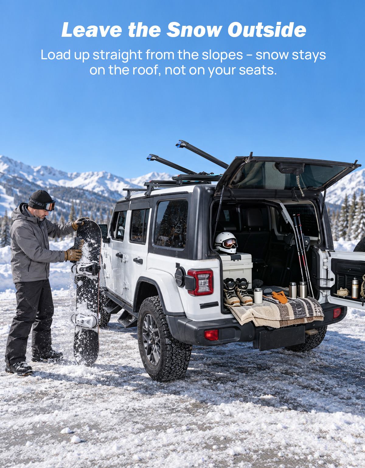 man placing up snowboard rack 