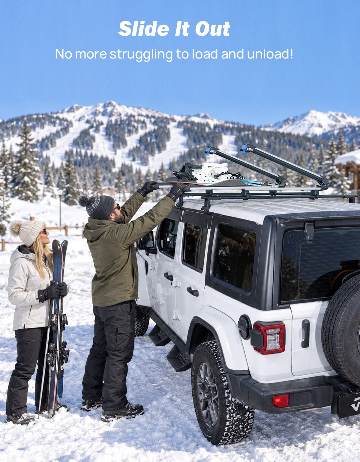 Slide the skis to the SUV side for picking