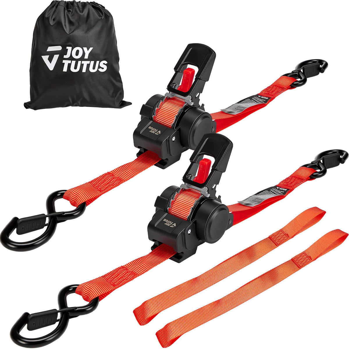 Retractable Ratchet Straps, 1" x 10FT, 2-Pack with Closed S-Hooks & Soft Loops
