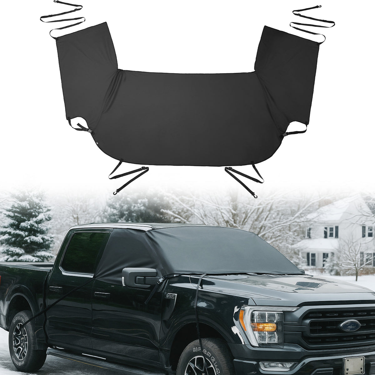 Windshield Snow Cover for Full-Size Trucks, 600D Oxford Frost Guard with Side Window Protection