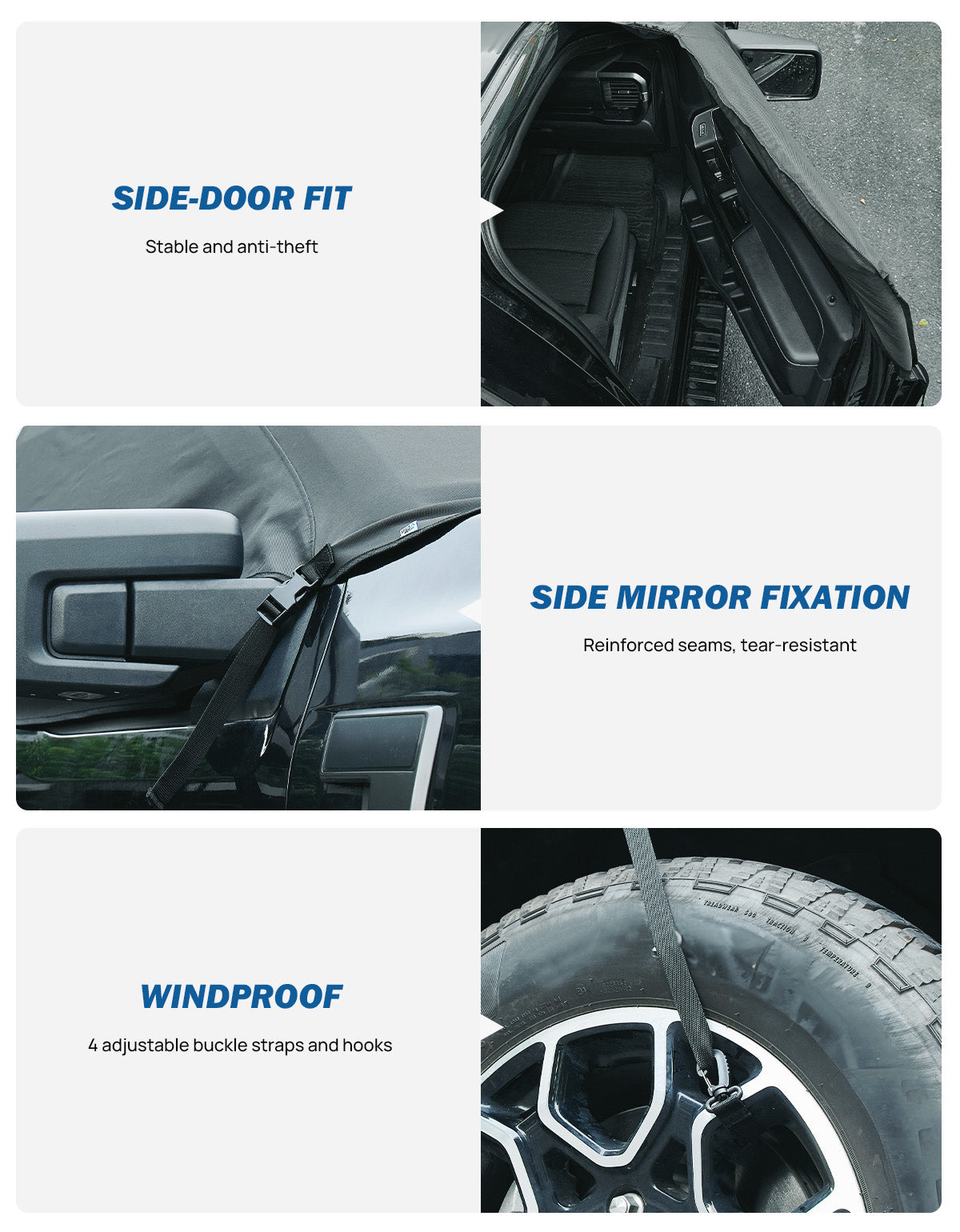 Windshield Snow Cover for Full-Size Trucks, 600D Oxford Frost Guard with Side Window Protection