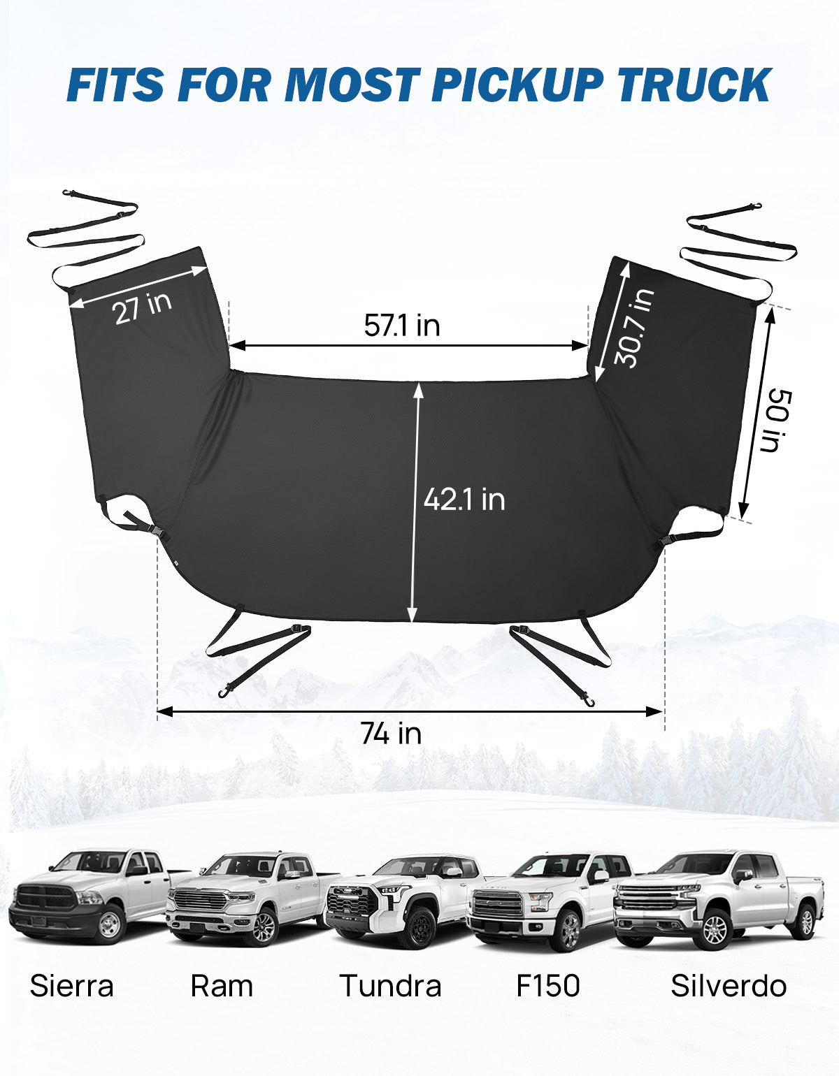 Windshield Snow Cover for Full-Size Trucks, 600D Oxford Frost Guard with Side Window Protection