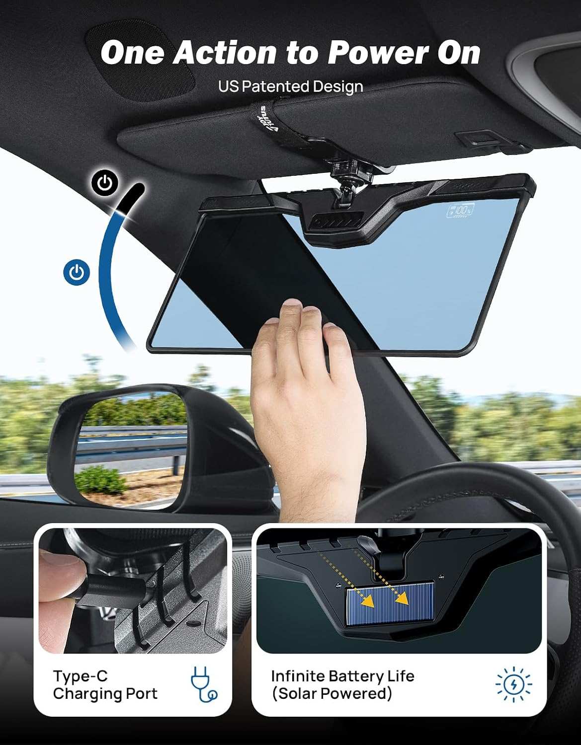 Auto-Dimming Sun Visor Extender for Car, Smart LCD Anti-Glare Screen with Dual Light Sensors
