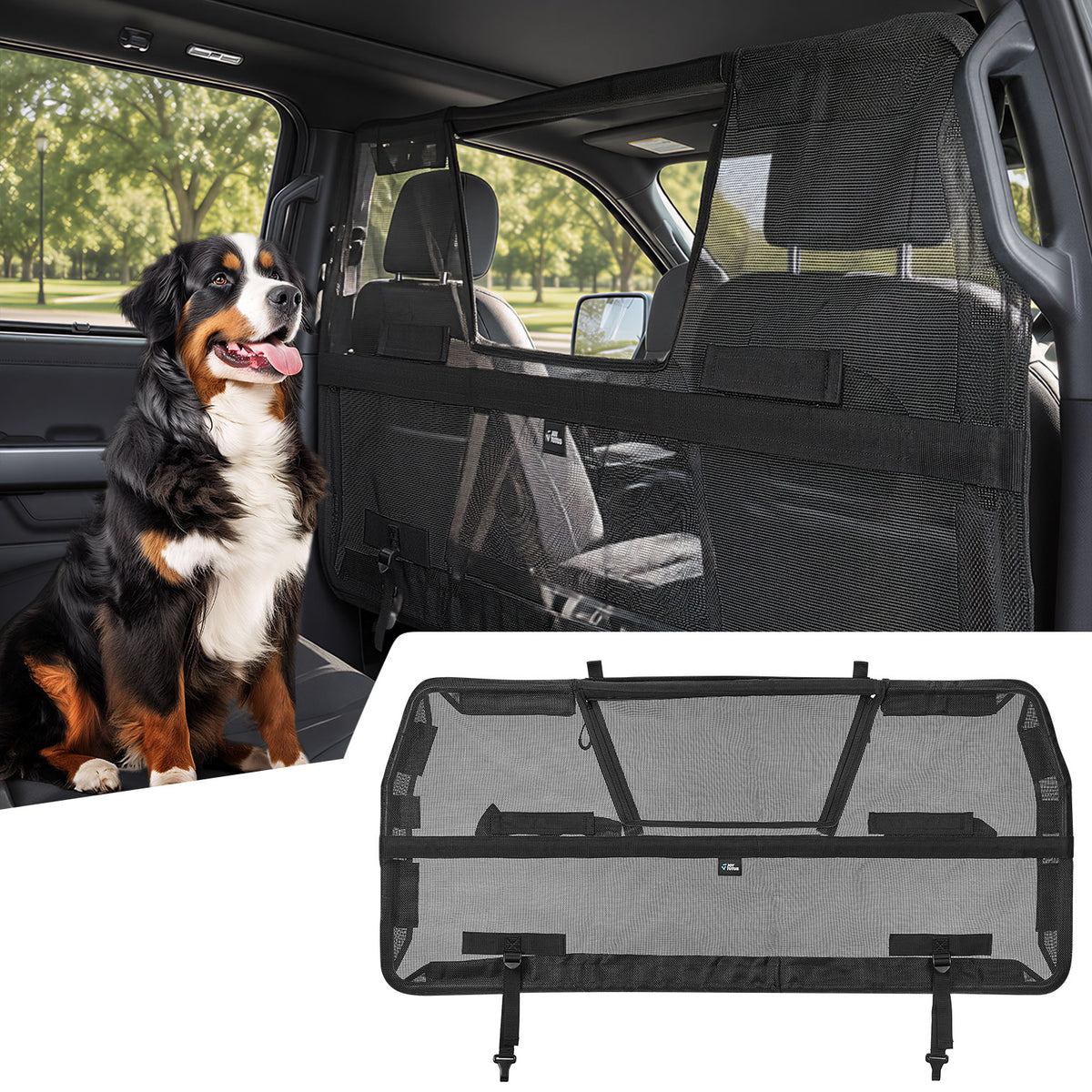 2026 Upgraded Dog Car Barrier with Zippered Mesh Window