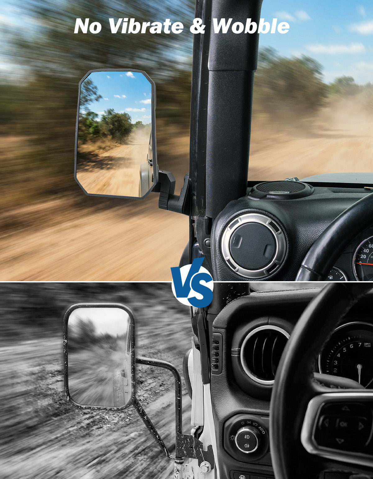 Jeep Wrangler TJ & JK Doors Off Mirrors (1997–2018) – No Vibration, Wider View