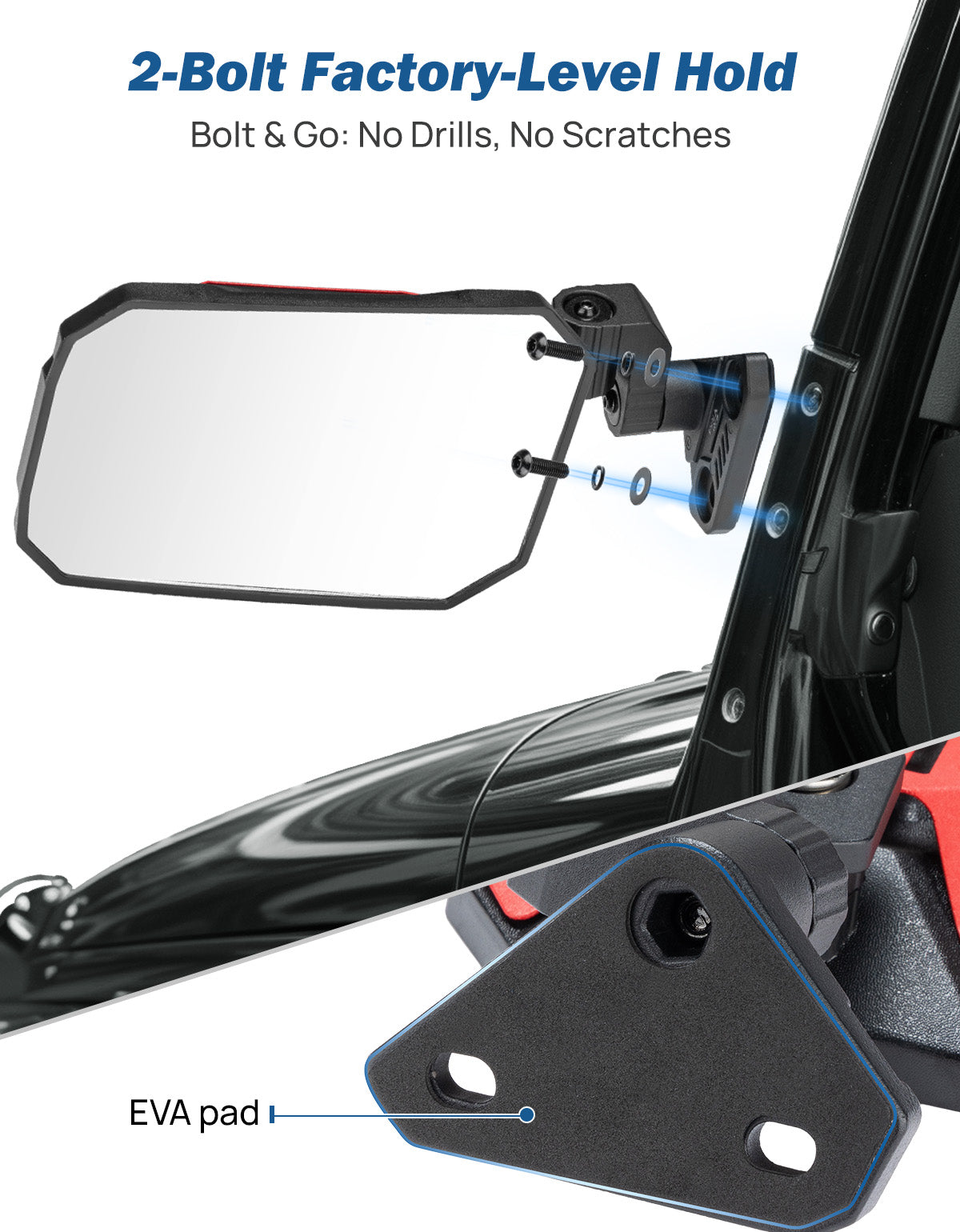 Jeep Wrangler TJ & JK Doors Off Mirrors (1997–2018) – No Vibration, Wider View