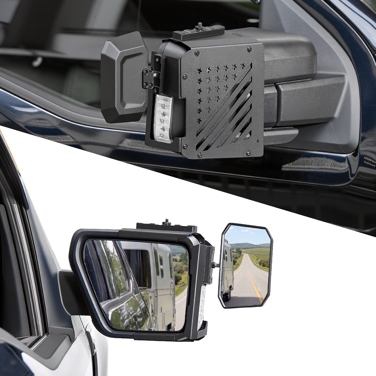 F150 Towing Mirror Extensions with Tactical Rails for 2021–2026