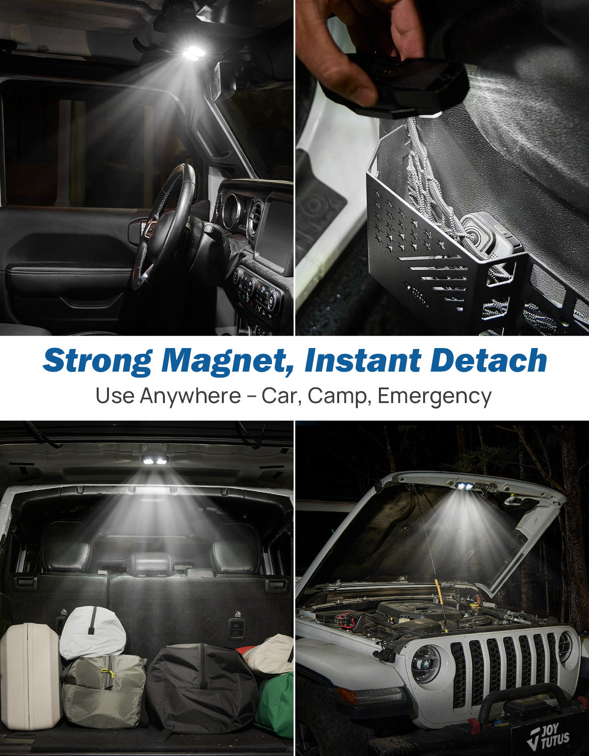 Magnetic LED interior dome light installed in Jeep Wrangler JL cabin
