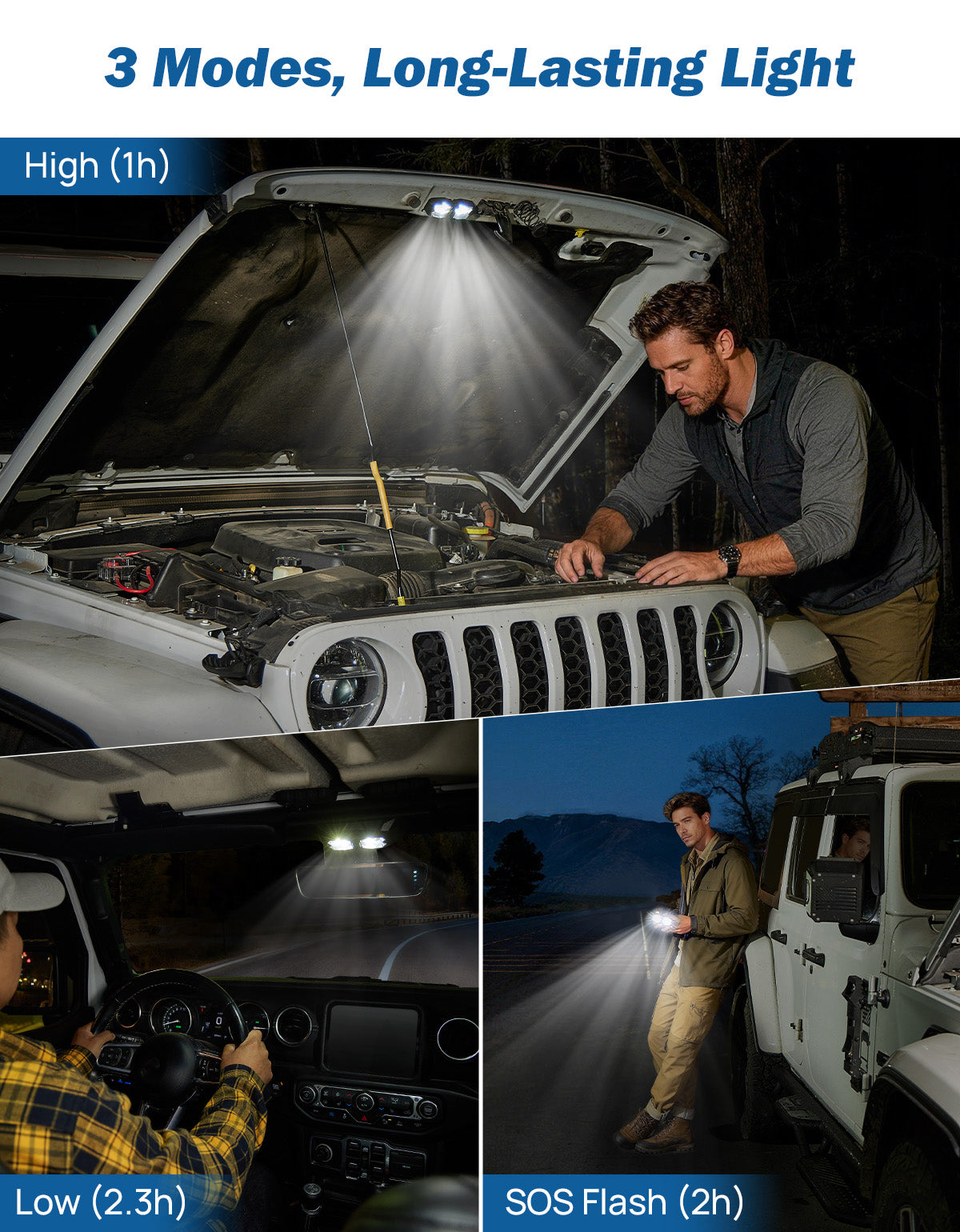 Detachable Jeep LED map light with magnetic mounting design