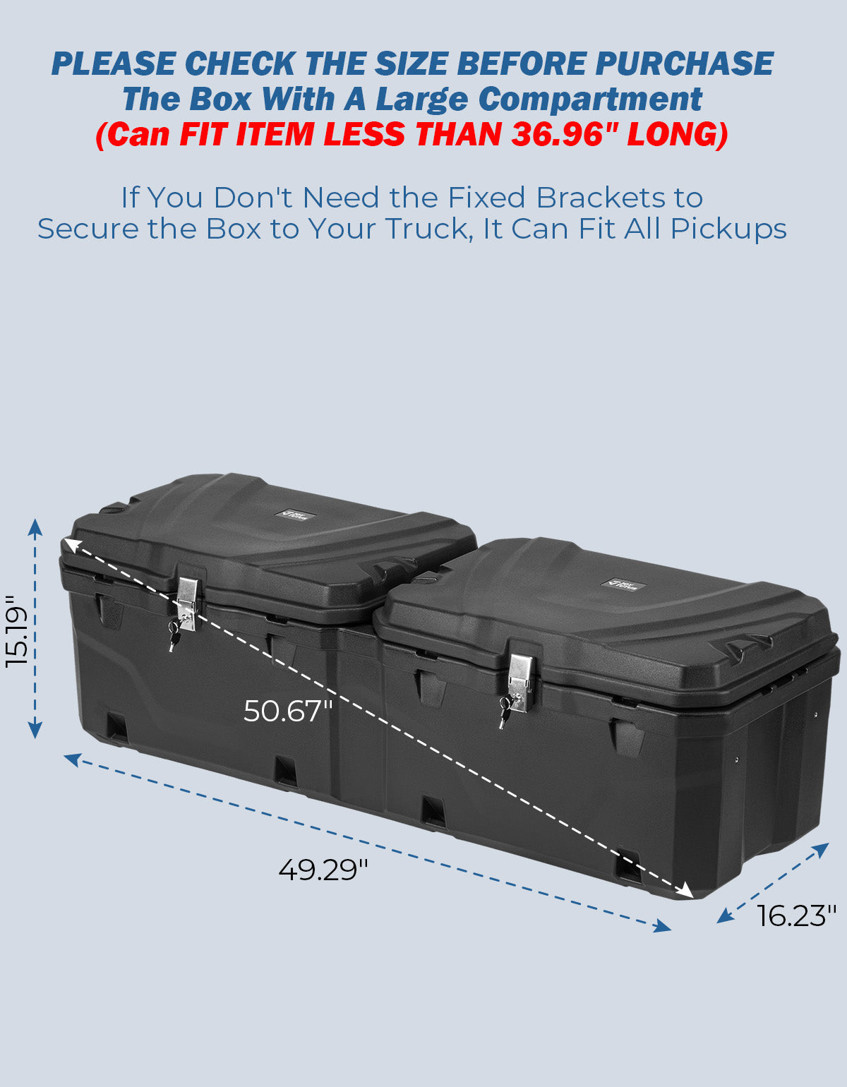 Lockable 160Qt Waterproof Truck Bed Tool Box for Pickup Trucks