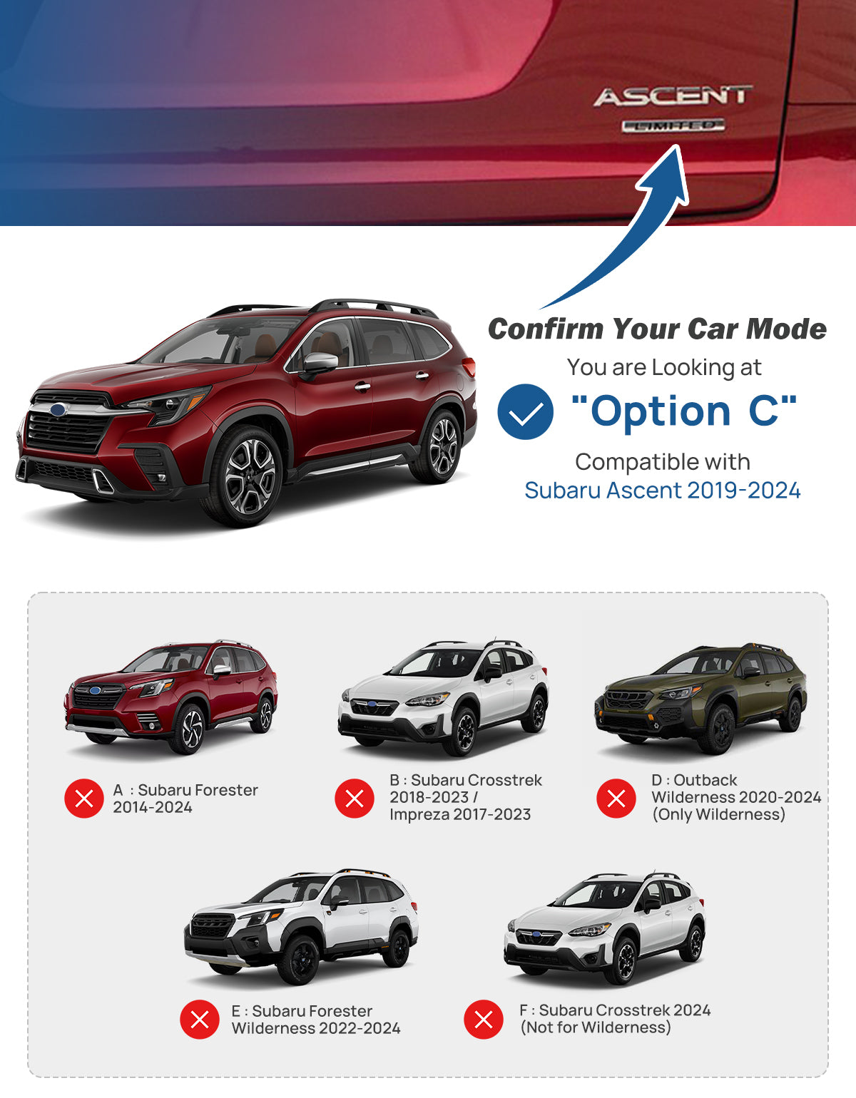 Lockable Roof Rack Cross Bars for Subaru Ascent 2019–2024