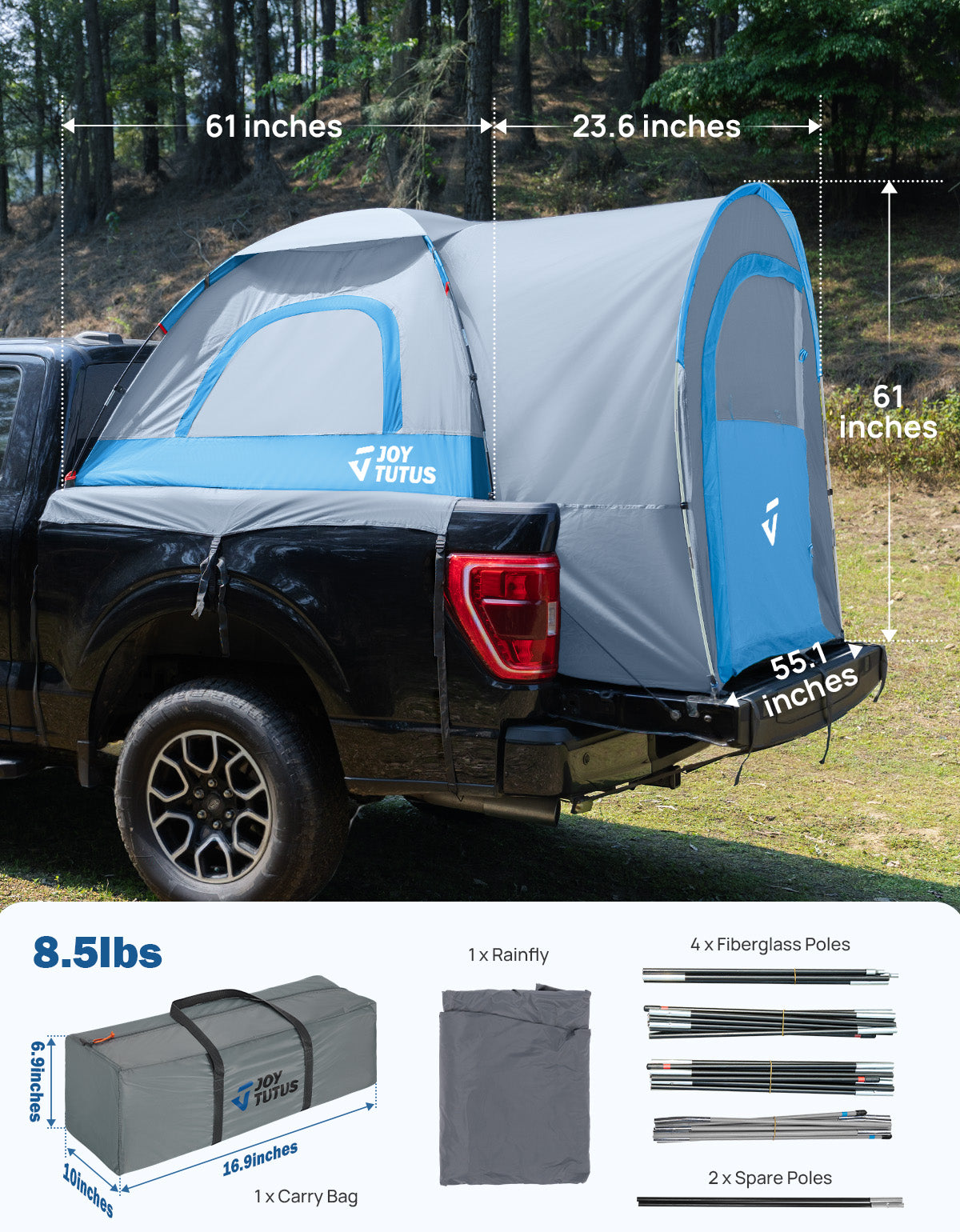 Truck Bed Tent with Rainfly, PU2000 Waterproof Double Layer, 2-Person
