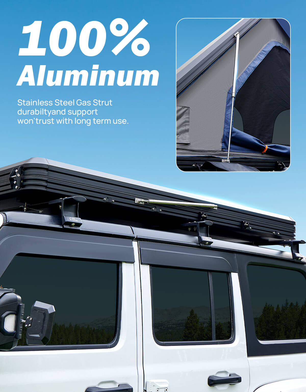 Overland Hard Shell Aluminum Rooftop Tent for 2–3 People with LED & Skyview