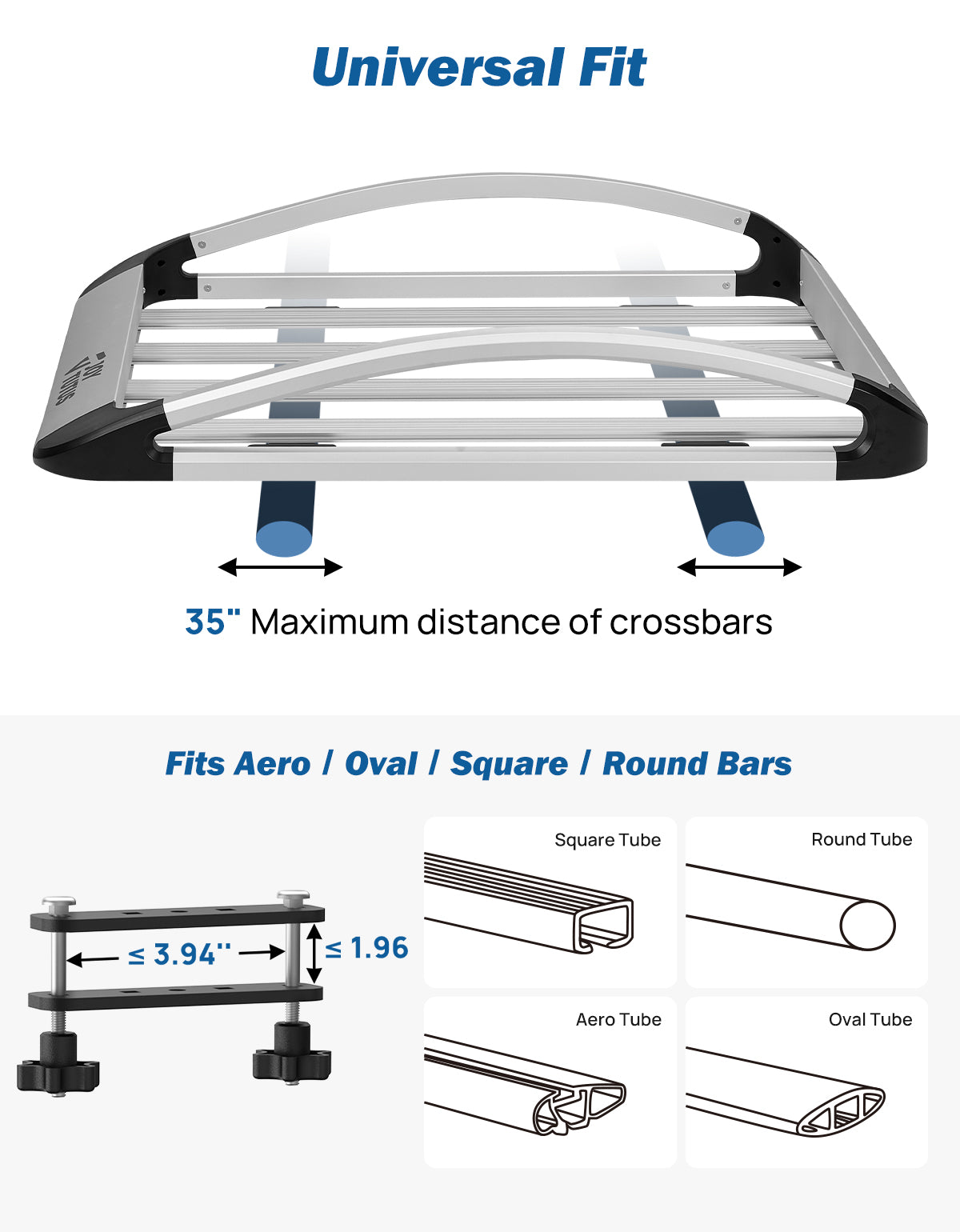 Aluminum Roof Cargo Basket | 47" × 40" Universal Roof Rack Basket with 150 lbs Capacity