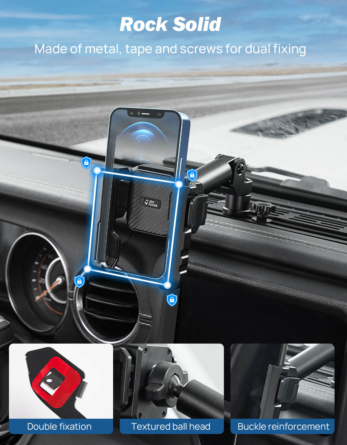 Metal Dash Phone Holder for Wrangler JL 2018–23 & Gladiator JT
