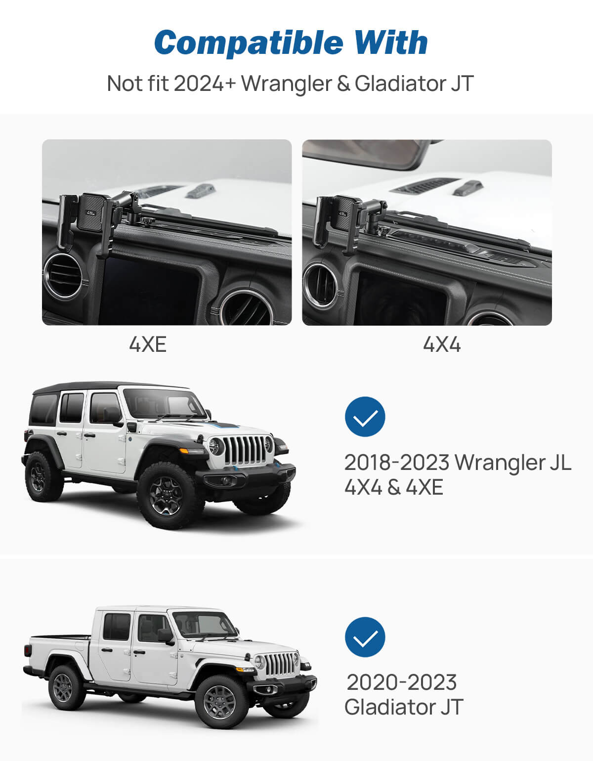 Metal Dash Phone Holder for Wrangler JL 2018–23 & Gladiator JT