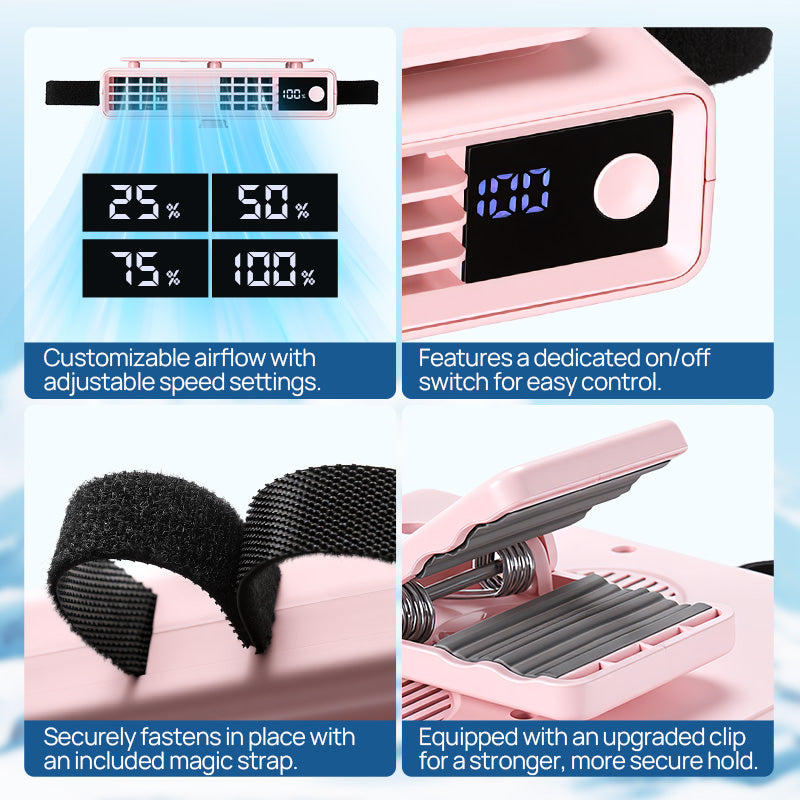 Car Cooling Fan for Backseat Front Rear Seat Clip on Sun Visor Fan Pink 3000mAh Rechargeable Battery for SUV RV UTV Truck
