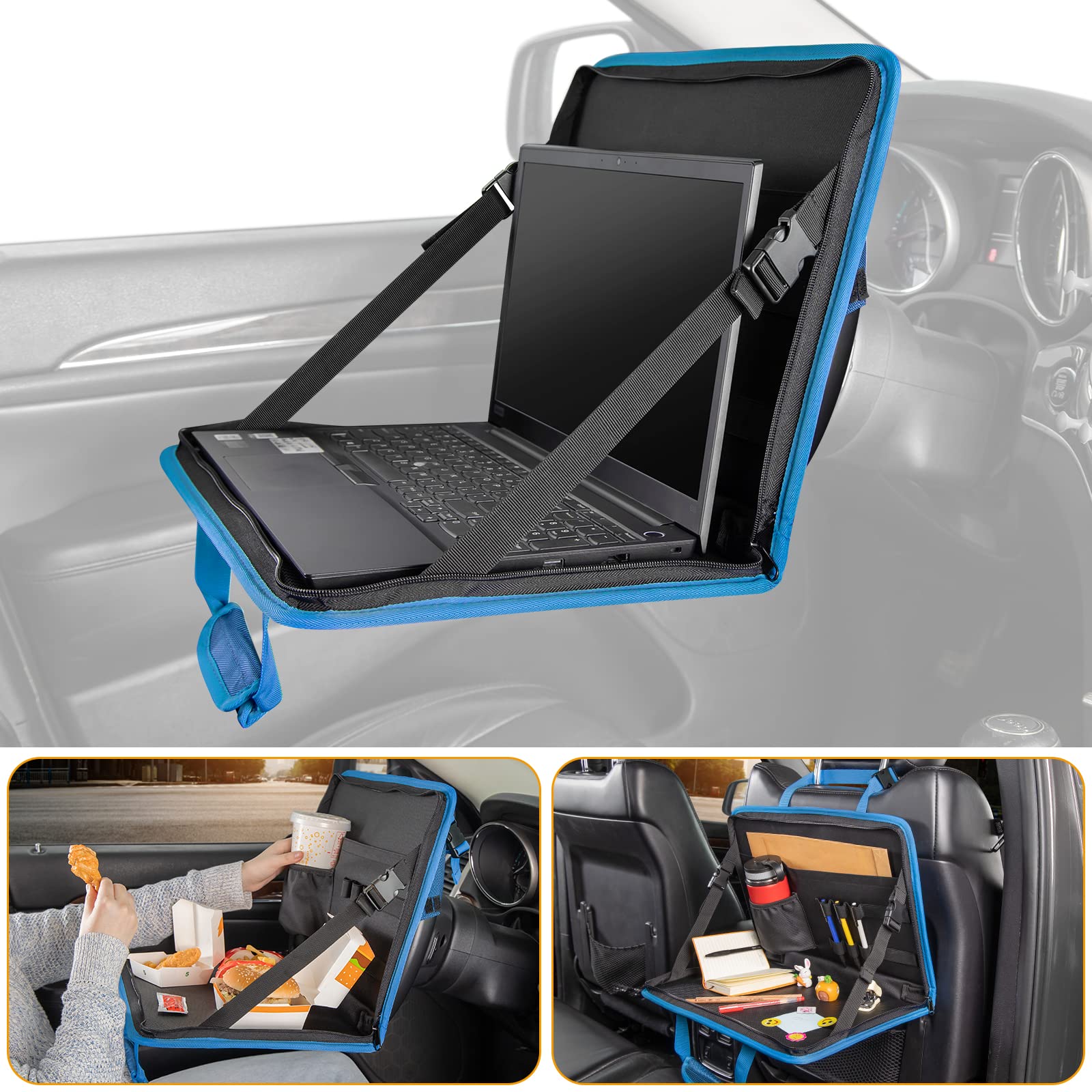 3 in 1 Steering Wheel Eating Tray, Car Back Seat Laptop Desk Gray