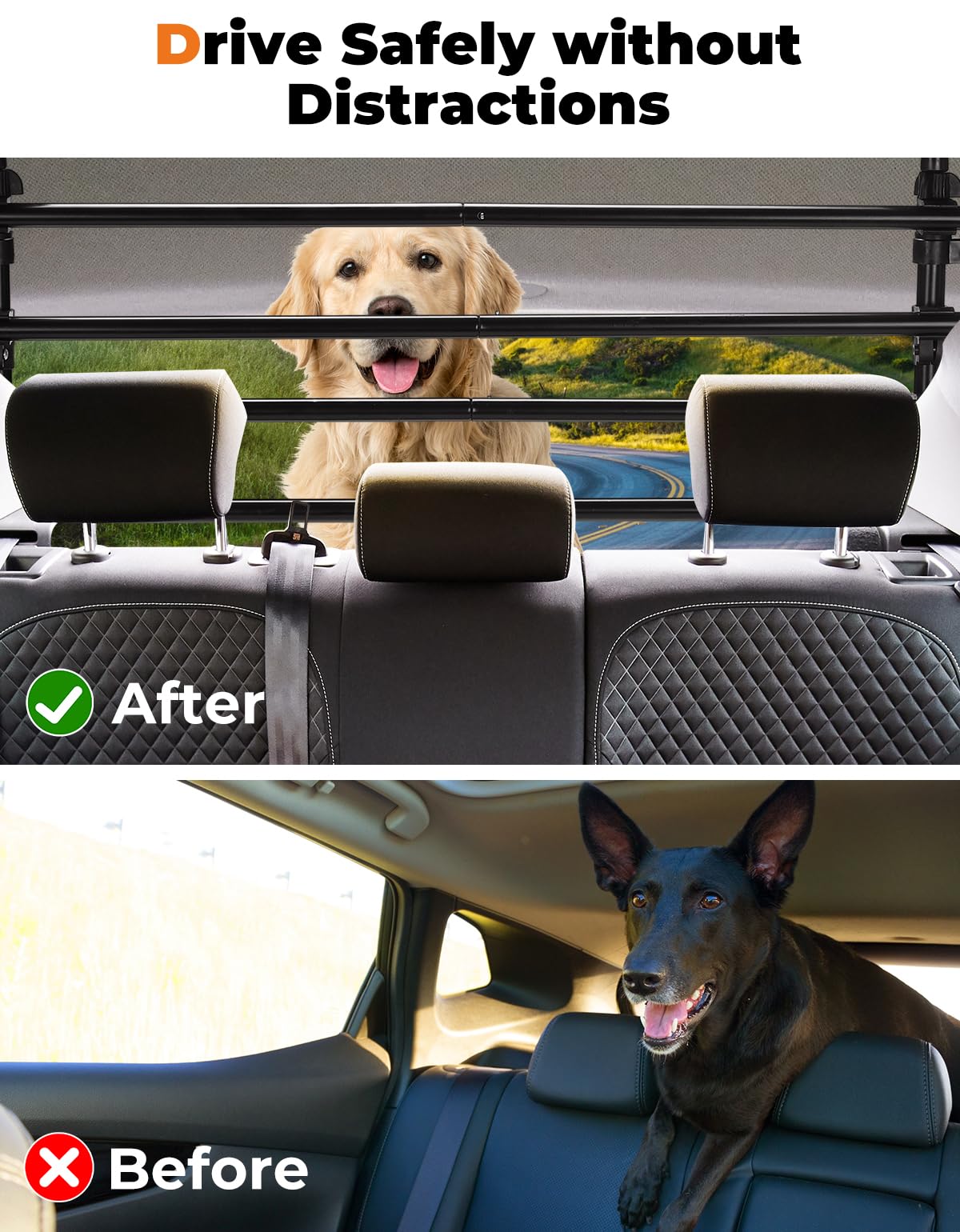 Adjustable Dog Car Barrier for Vehicles, 32" to 57" Width