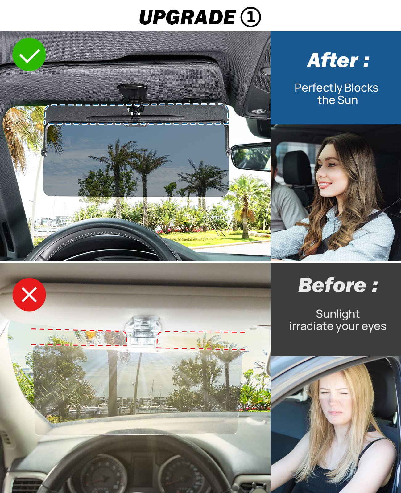 Polarized Sun Visor Extender for Car, UV400 Anti-Glare Shield