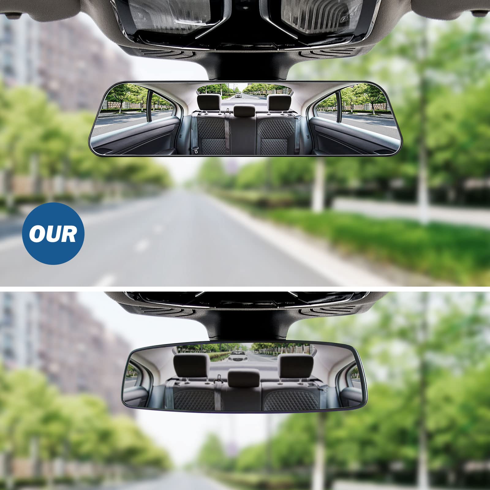 12" Panoramic Clip-On Rearview Mirror, Wide Angle Convex