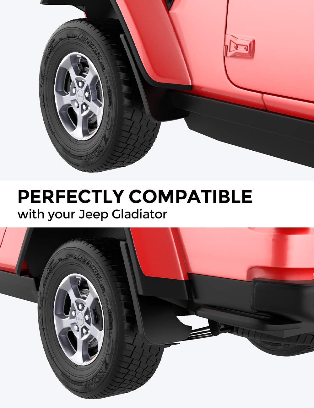 Mud Flaps for Gladiator 2020–2026, Heavy-Duty 4-Piece Splash Guards (NOT FITS Rubicon & Mojave)
