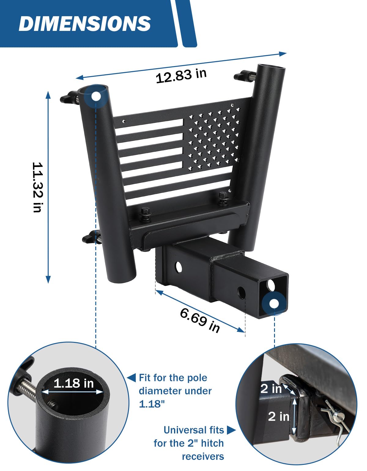 Flag Pole Holder Hitch Mount for Standard 2" Receivers