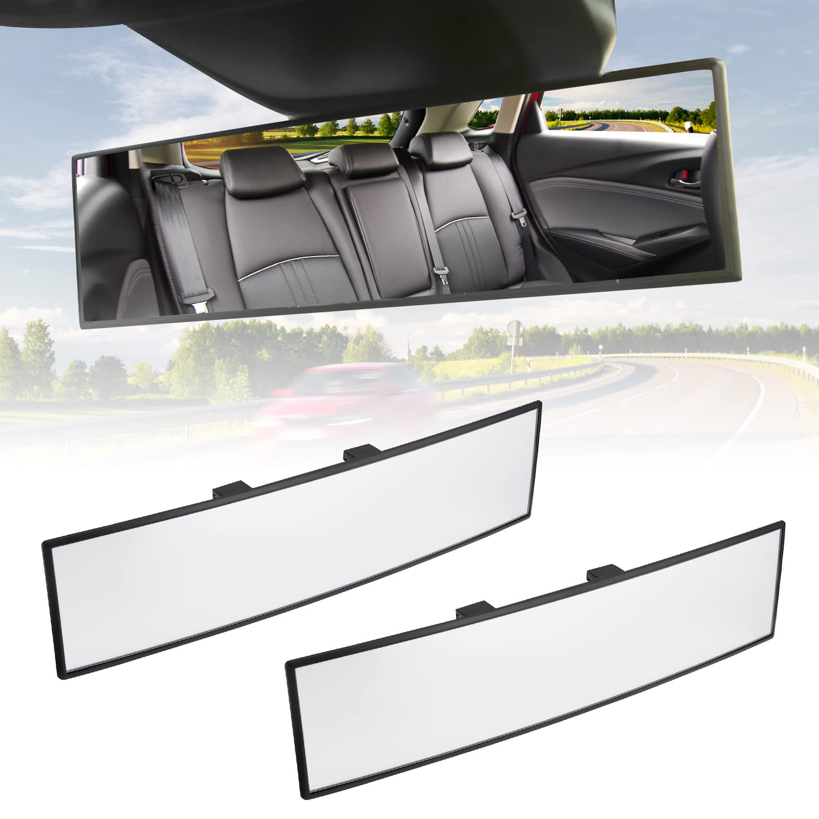 11.81" Panoramic Convex Clip-On Rear View Mirror for Car SUV Truck