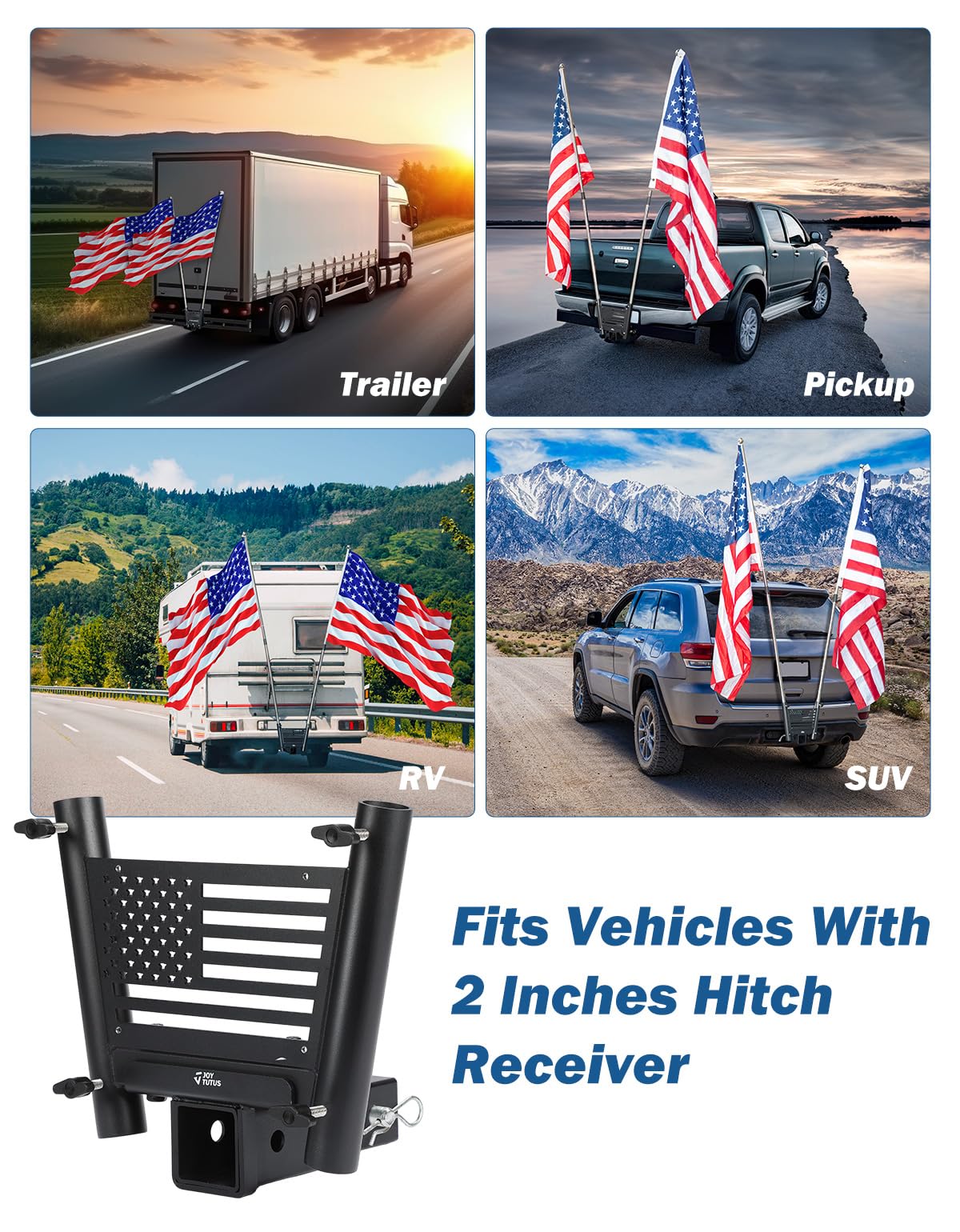Flag Pole Holder Hitch Mount for Standard 2" Receivers