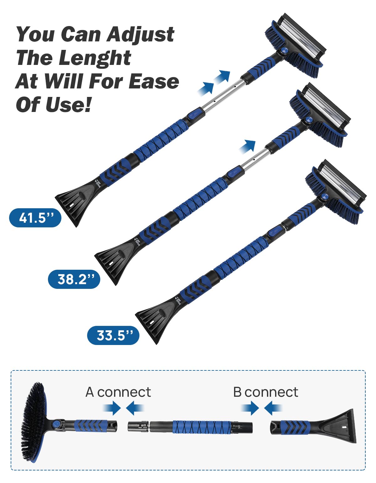 41.5″ Extendable Snow Brush and Ice Scraper, 270° Pivoting Snow Scraper Brush for Car Windshield