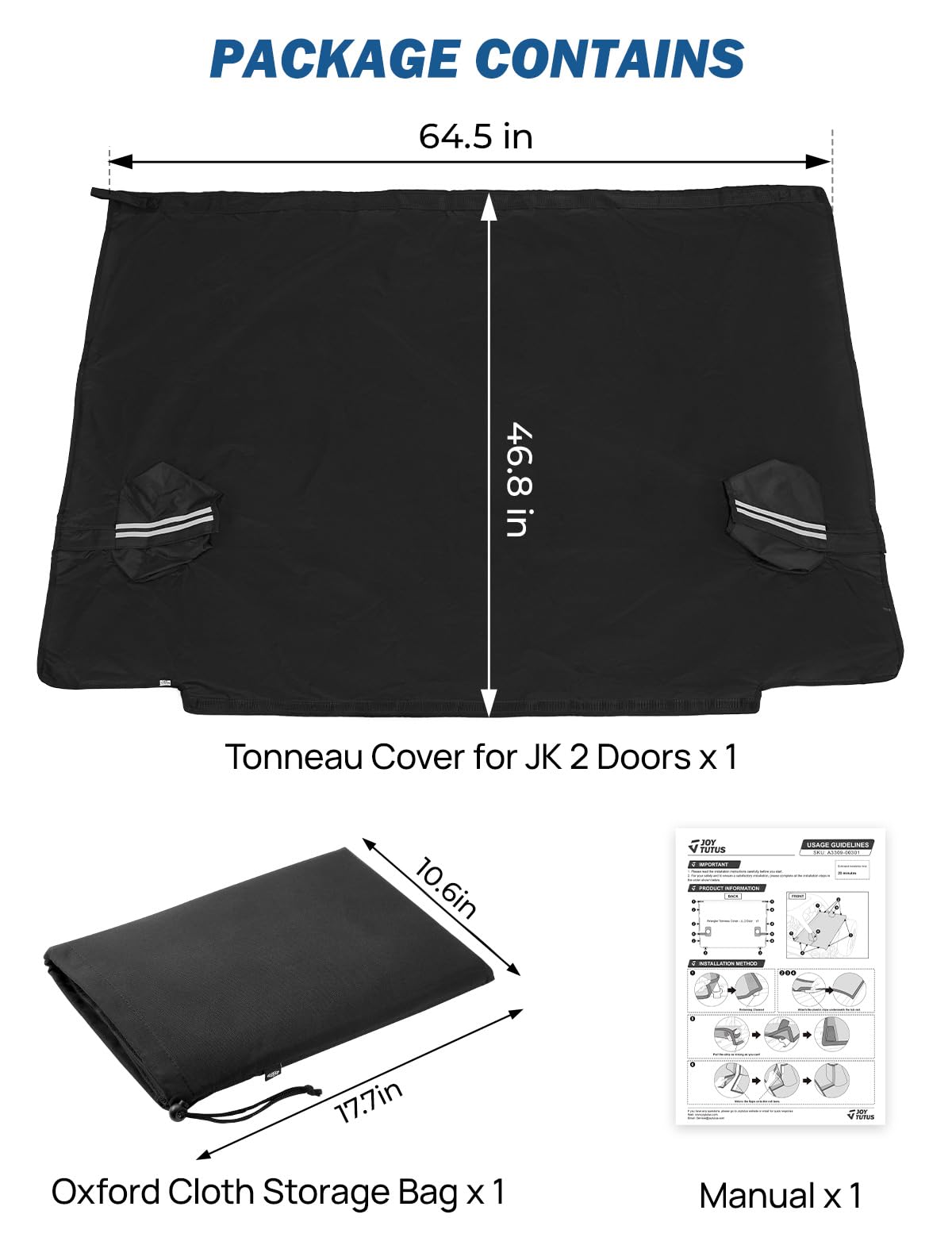 Tonneau Cover for Wrangler JK 2-Door 2007–2018, Cargo Trunk Cover